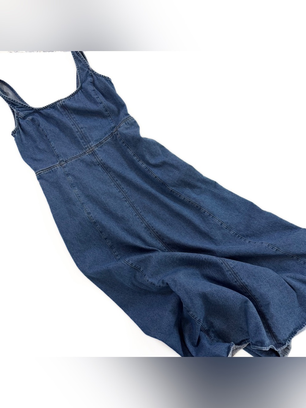 Gap Dress Womens XS Smocked Square Neck Denim Midi Blue